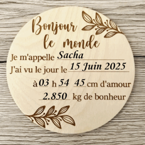 Carte en bois annonce naissance